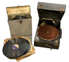 A Columbia leather cased travelling gramophone and a small quantity of classical records.