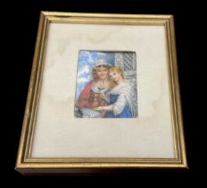 X A 19th century well executed portrait miniature on ivory depicting two females holding a basket