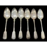 THOMAS DIX; a set of six George III hallmarked silver tablespoons, London 1823, combined approx 14.