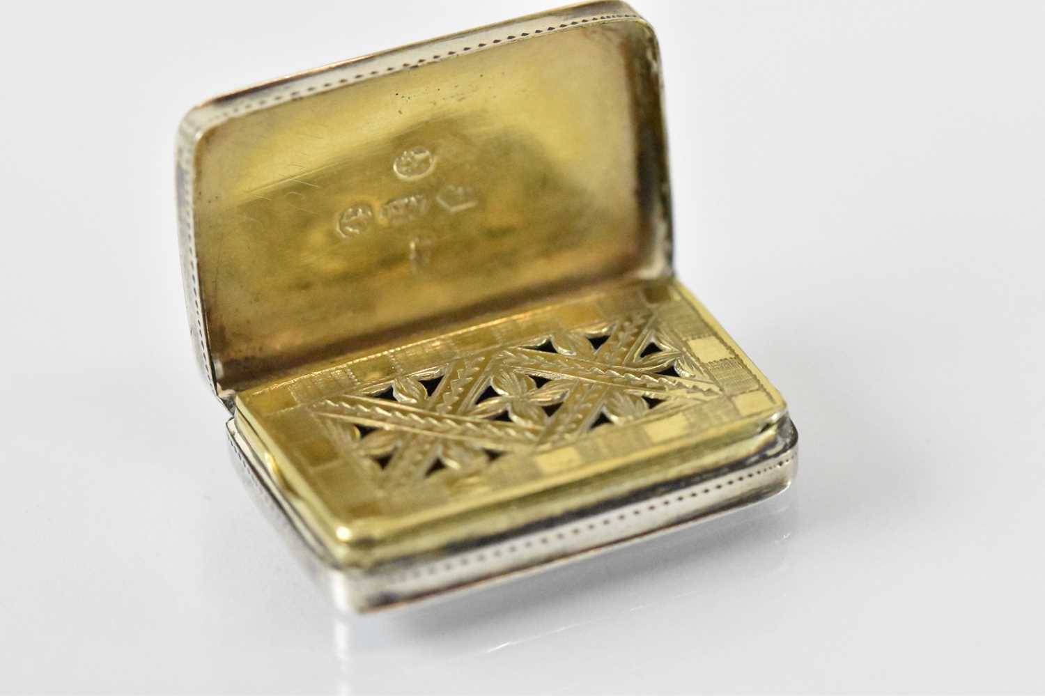 JOSEPH WILLMORE; a small George III hallmarked silver vinaigrette with pierced gilt interior, - Image 2 of 4