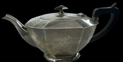 COOPER BROTHERS & SONS LTD; a hallmarked silver teapot, inscribed 'Imperial Chemical Industries