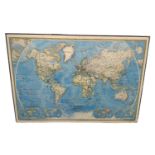 A large National Geographic map of the world, 122 x 173cm.
