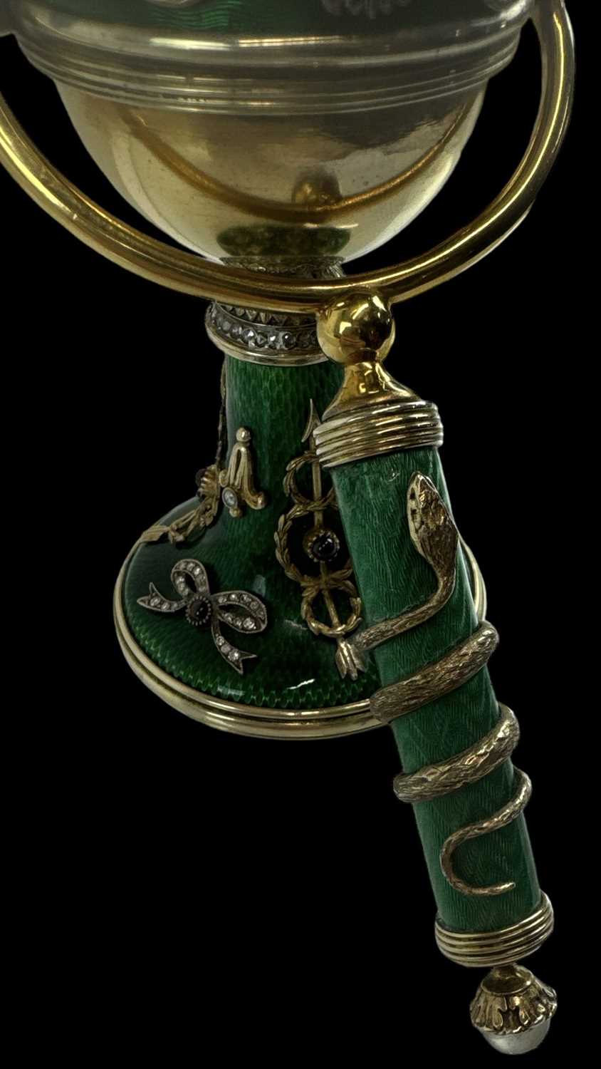 A Russian silver gilt green enamel and jewelled table lighter made to commemorate the Romanov - Image 4 of 6