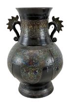 A 19th century Chinese bronze cloisonné enamel twin handled vase, height 36cm.