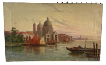 † F HERINK; oil on canvas, Venetian scene, signed lower right and indistinctly inscribed verso, 31 x