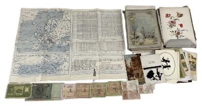 An early 20th century German map dated 1935, a small quantity of Italian and German banknotes, a