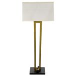 A modern contemporary gilt metal standard lamp on ebonised base, with white shade, height to top