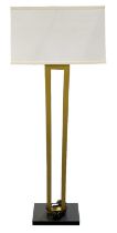 A modern contemporary gilt metal standard lamp on ebonised base, with white shade, height to top