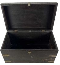 A modern twin handled brass bound box, with hinged lid, 50 x 27cm.