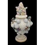 IN THE STYLE OF MEISSEN; a large porcelain 'Schneeballen' vase with cover, decorated with balls,
