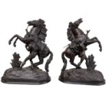 A pair of spelter models of Marly horses, height 42cm.