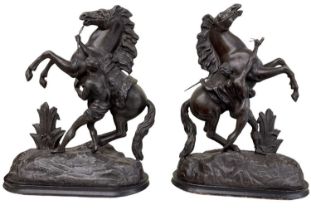 A pair of spelter models of Marly horses, height 42cm.