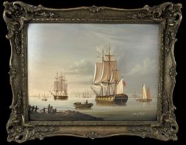 † DAVID BEATTY; oil on board, estuary scene with boats, signed lower right, 29.5 x 39.5cm, gilt