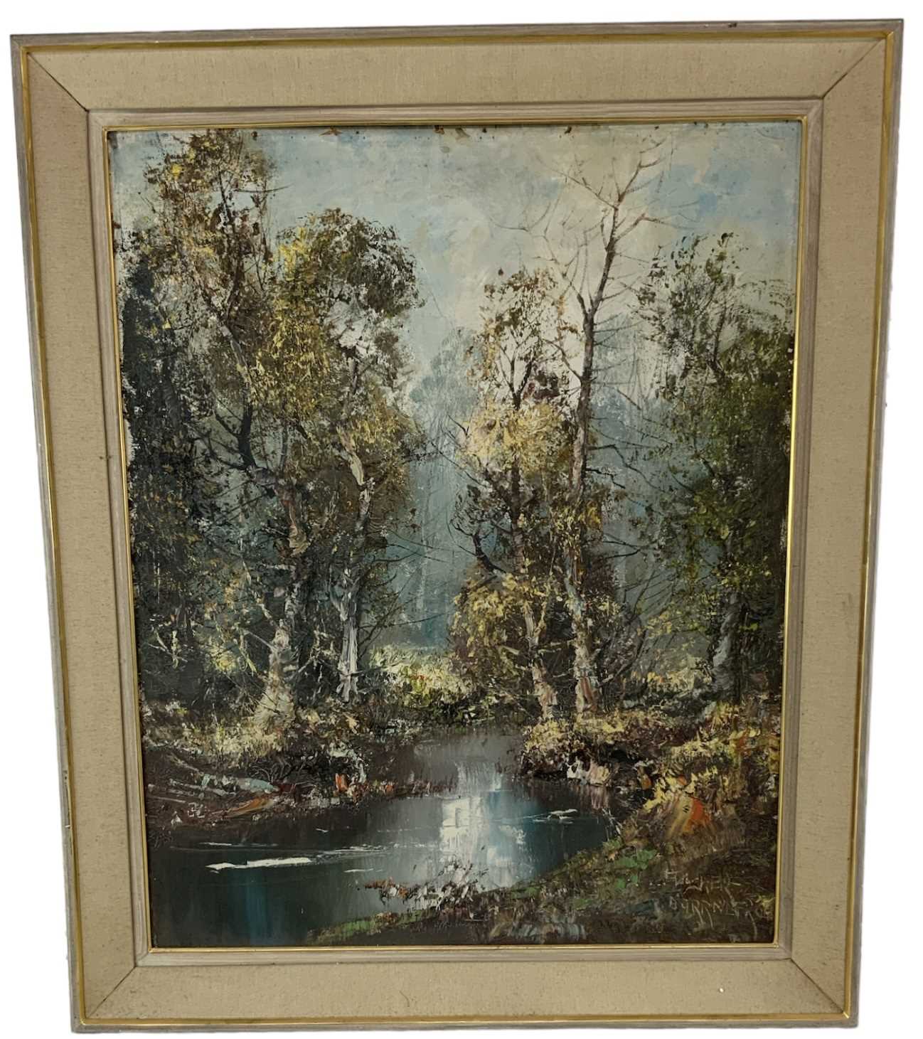 UNATTRIBUTED; a large oil on canvas, rural scene, indistinctly signed lower right, 75.5 x 60cm,