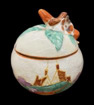 CLARICE CLIFF; a 'Bizarre' preserve jar and associated cover, decorated in the 'Summer House'