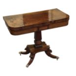 A Regency rosewood card table with D-shaped fold-over top, width 91cm.