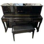 S RITTER; a modern black upright piano, supplied by Jaques Samuel Pianos of London, width 150cm,