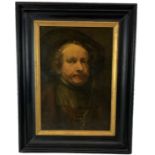 ARTHUR FISCHER; oil on canvas, after Rembrandt's self portrait, 54 x 37cm, framed.