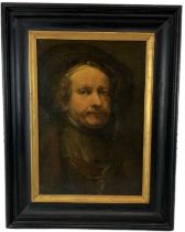 ARTHUR FISCHER; oil on canvas, after Rembrandt's self portrait, 54 x 37cm, framed.