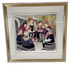 † BERYL COOK; a limited edition print, 'Hen Night', signed lower right, 624 /650, 49 x 39cm,