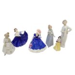 ROYAL DOULTON; a ceramic figure 'Mary' HN3375, 'Elaine' HN2791, and 'Snow White', also two Nao