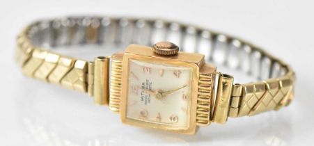 MITHRA; an 18ct yellow gold cased lady's watch on gold plated strap, diameter of case excluding