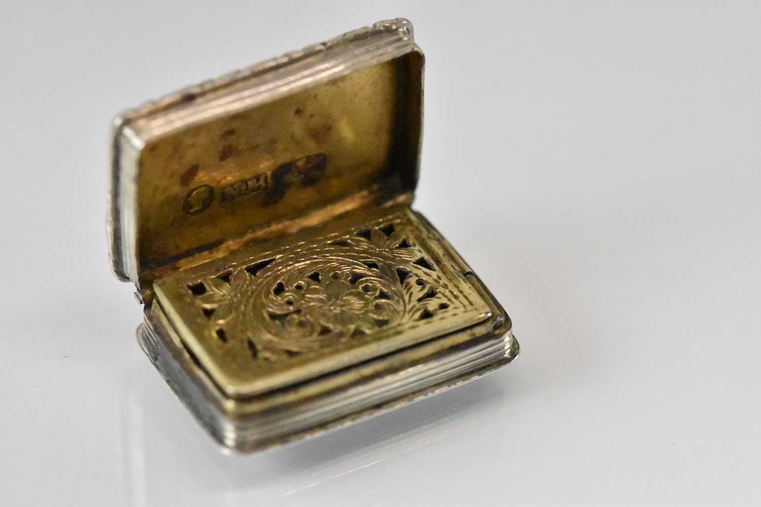 NATHANIEL MILLS; a small early Victorian hallmarked silver vinaigrette with pierced gilt interior, - Image 2 of 4