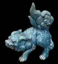 A 20th century blue glazed ceramic model of a Dog of Fo, height 19cm, width 16cm. Condition