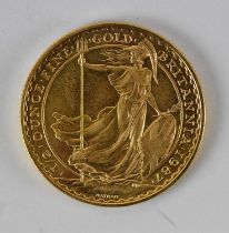 An Elizabeth II 1987 1/2 oz fine gold Britannia fifty pound coin, diameter 2.5cm, approx 16.8g.