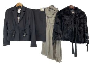 VERSACE; a VJC lady's full length blazer, size 40, a Versace 'R.E.D' Valentino black fur coat,