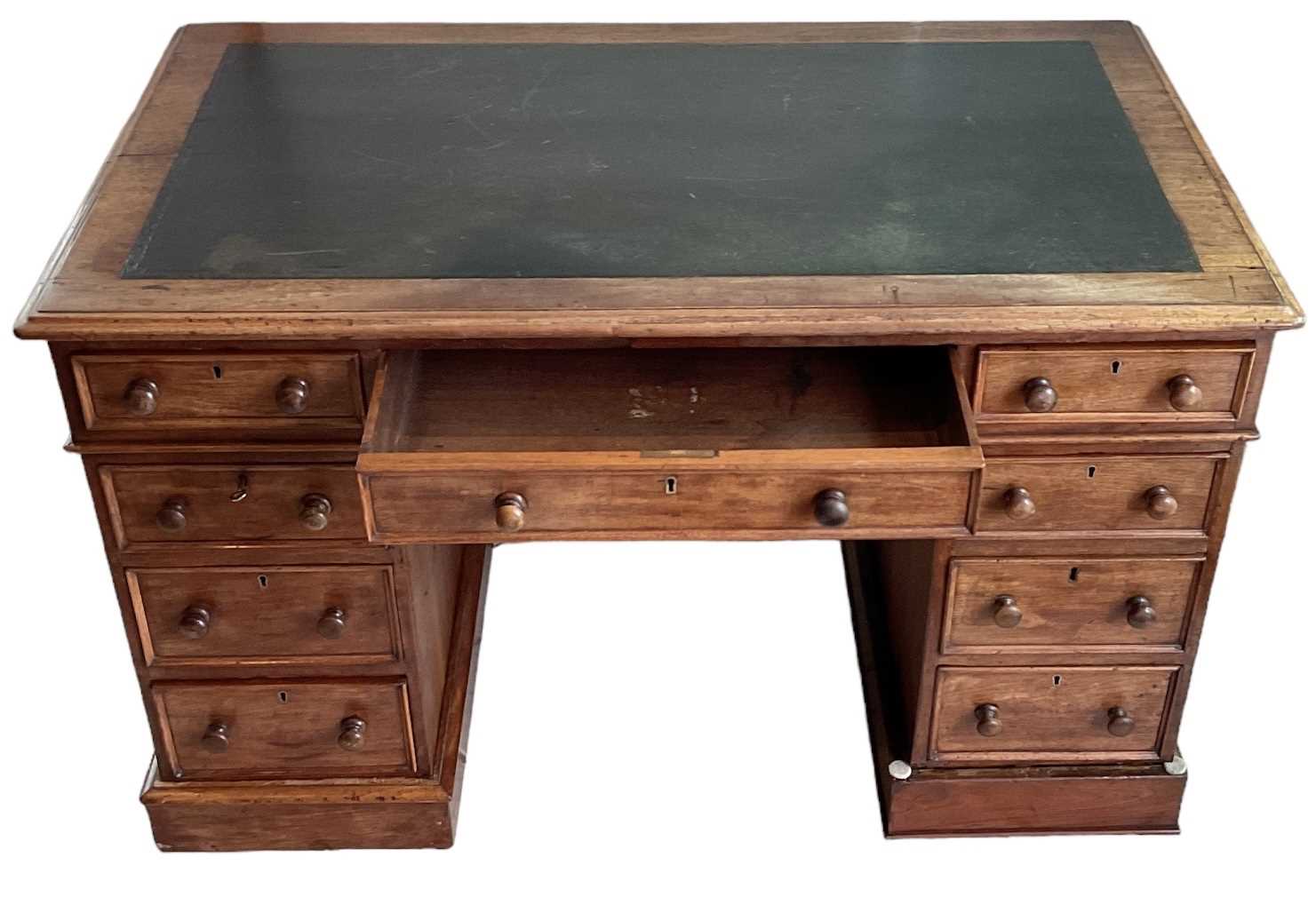 A Victorian mahogany pedestal desk with black leather insert top, width 122cm. - Image 2 of 2
