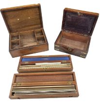 A 19th century mahogany and brass bound box with hinged lid, 22.5 x 15.5cm, a mahogany cash box with
