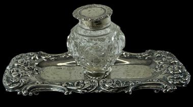 HENRY CLIFFORD DAVIS; an Edward VII hallmarked silver cut glass inkwell with hallmarked silver