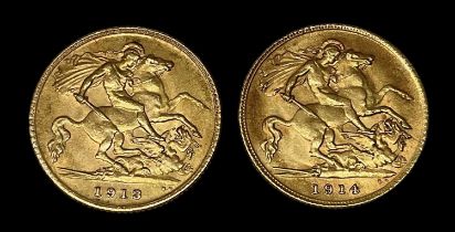A George V 1914 half sovereign and a George V 1913 half sovereign (2).