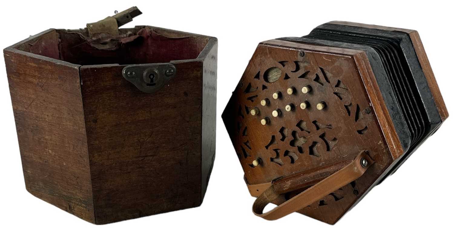 LACHENAL & CO; a late 19th century twenty-one key concertina no. 146184, with bone buttons and steel