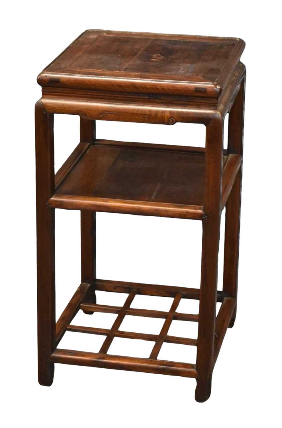 A 19th century Chinese rosewood side table/display table, width 41cm, height 78cm.