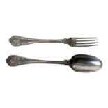 WILLIAM HUNTER & SON; a Victorian hallmarked silver matching fork and spoon, London 1870, length