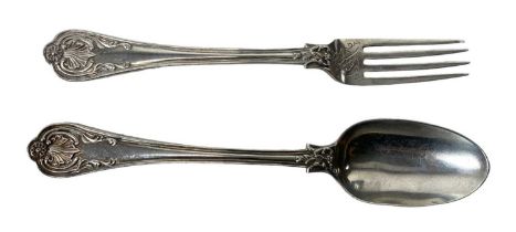 WILLIAM HUNTER & SON; a Victorian hallmarked silver matching fork and spoon, London 1870, length