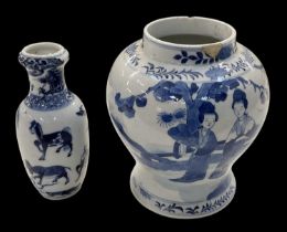 A modern Chinese blue and white porcelain vase decorated with figures, four character mark to
