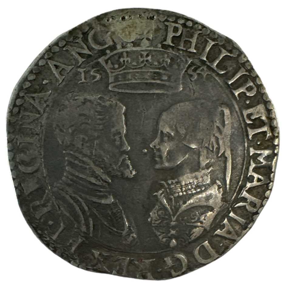 A Philip & Mary 1554 silver shilling.