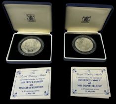 THE ROYAL MINT; two 1986 HRH Prince Andrew and Miss Sarah Ferguson Royal Wedding silver coins.