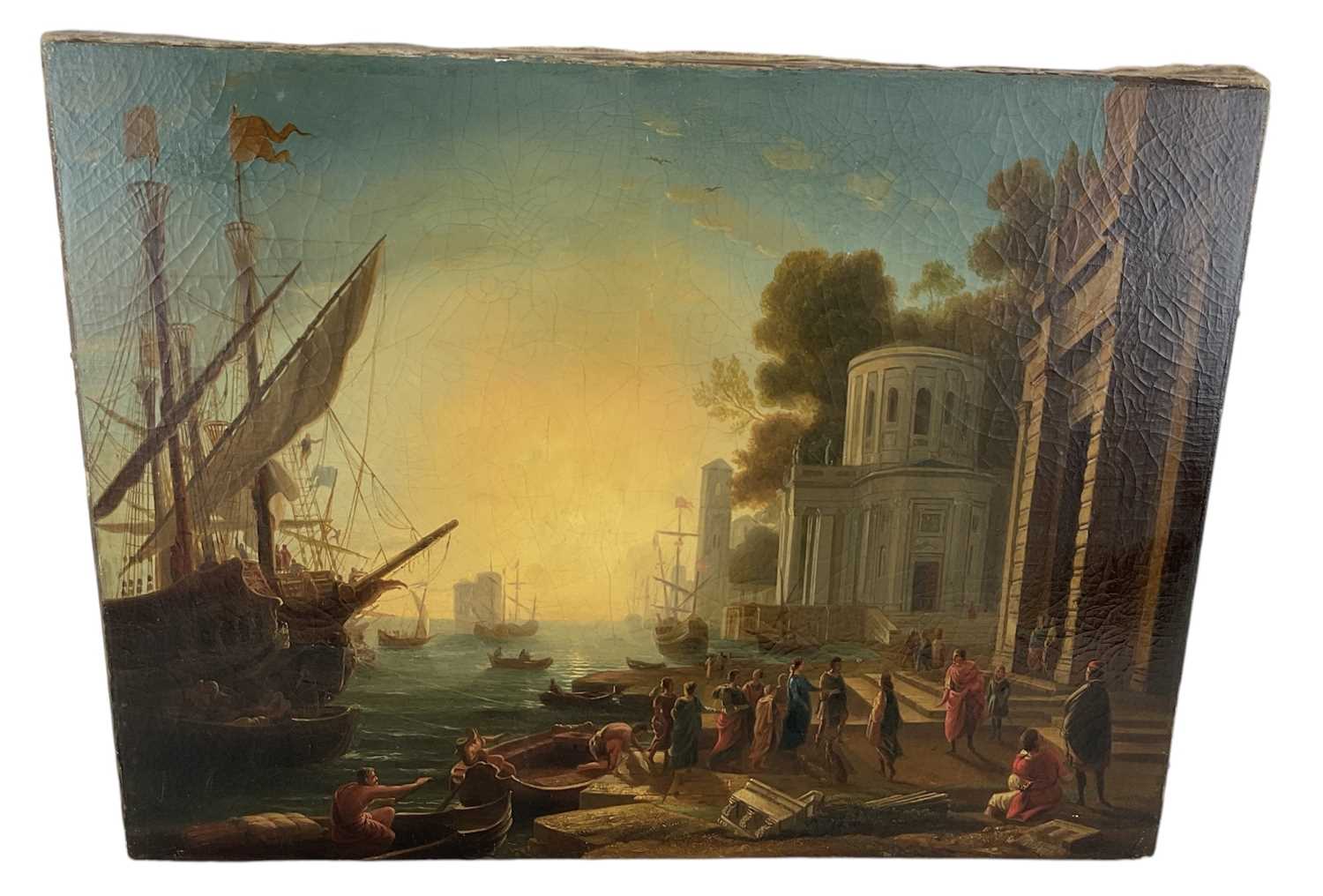 AFTER CLAUDE LORRAIN; a 19th century oil on canvas, 'The Landing of Cleopatra at Tarsus', - Image 2 of 3