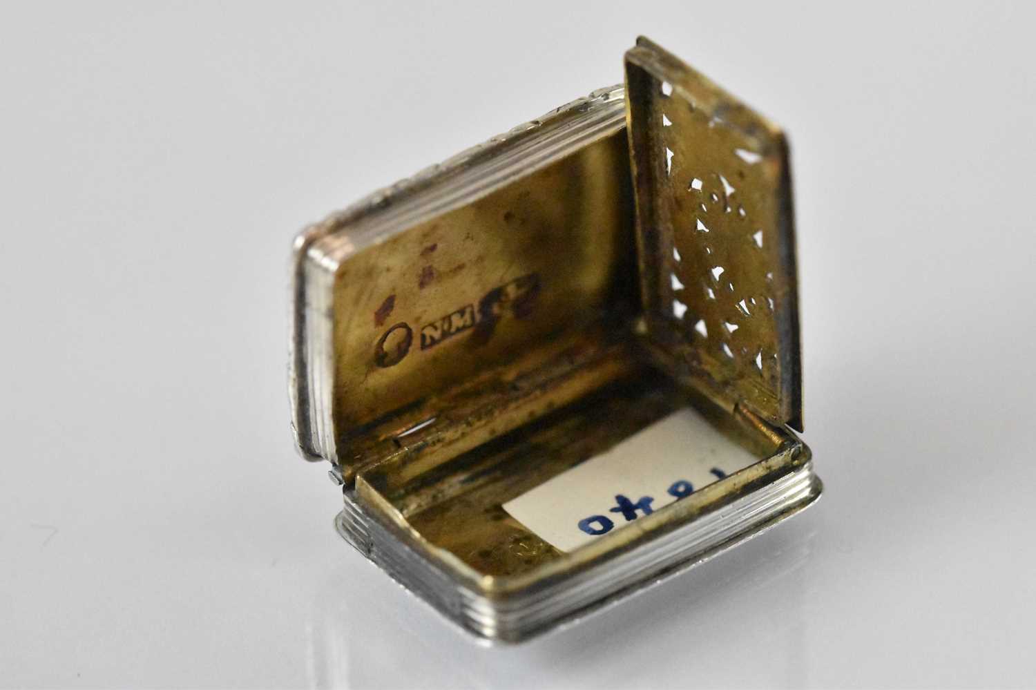 NATHANIEL MILLS; a small early Victorian hallmarked silver vinaigrette with pierced gilt interior, - Image 3 of 4