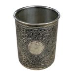 M.F. SOKOLOV; a Russian 84 grade silver gilt niello work beaker depicting the Kremlin, diameter 6cm,