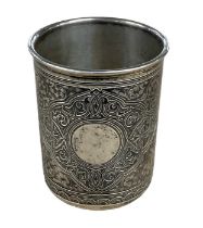 M.F. SOKOLOV; a Russian 84 grade silver gilt niello work beaker depicting the Kremlin, diameter 6cm,