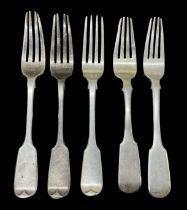 ROBERT WILLIAMS; a pair of Victorian hallmarked silver forks, Exeter 1839, two Russian 84 grade
