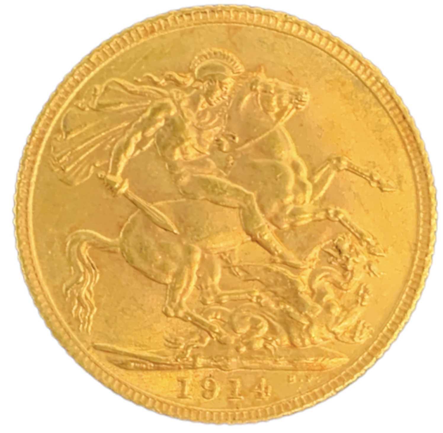 A George V 1914 full sovereign.