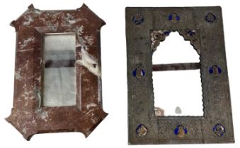 A small Indian white metal framed mirror, 31 x 22.5cm, and a marble framed mirror, 30 x 21cm (2).