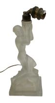 An Art Deco frosted glass figural table lamp in the form of a draped nude female, height to top of