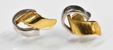 A pair of 9ct yellow and white gold earrings, combined approx 3g.